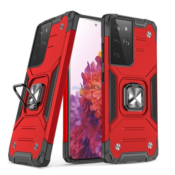 Wozinsky Ring Armor kemény hibrid tok + mágneses tartó Samsung Galaxy S22 Ultra piros