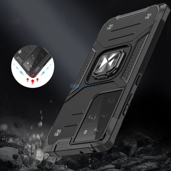 Wozinsky Ring Armor kemény hibrid tok + mágneses tartó Samsung Galaxy S22 Ultra fekete