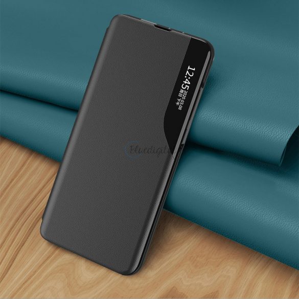 Eco bőr View tok Elegáns tok flip borítóval és állványfunkcióval Samsung Galaxy S22 Ultra fekete