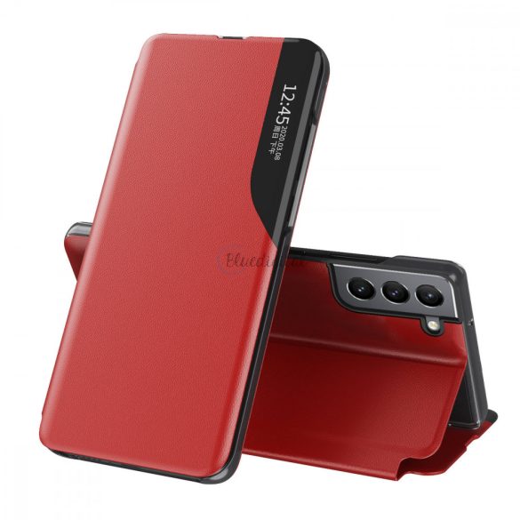 Eco bőr View tok Elegáns tok flip borítóval és állványfunkcióval Samsung Galaxy S22 + (S22 Plus) piros