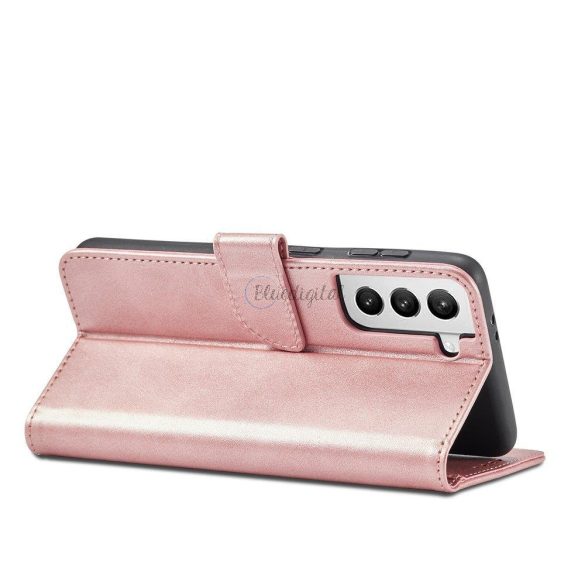 Magnet tok elegáns telefontok telefontok telefontok és állvány funkcióval Samsung Galaxy S22 Ultra pink