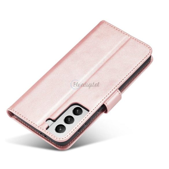 Magnet tok elegáns telefontok telefontok és állvány funkcióval Samsung Galaxy S22 rózsaszín
