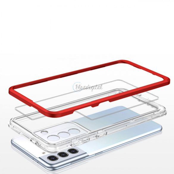 Clear 3az1ben tok Samsung Galaxy S21 + 5G (S21 Plus 5G) gél telefontok piros