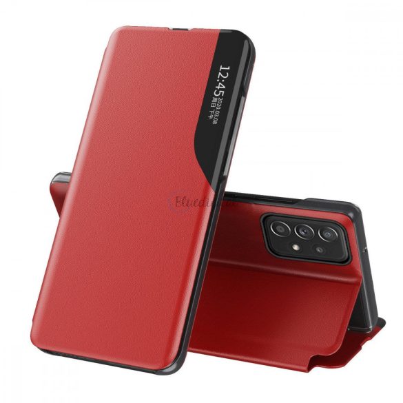 Öko bőr View tok Egy elegáns tok, szárnyas és állványfunkcióval Samsung Galaxy A73 Red