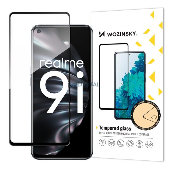 Wozinsky edzett üveg teljes ragasztó Super Tough képernyővédő teljes fedett keret Case Friendly Oppo A76 / Oppo A36 / Realme 9i fekete