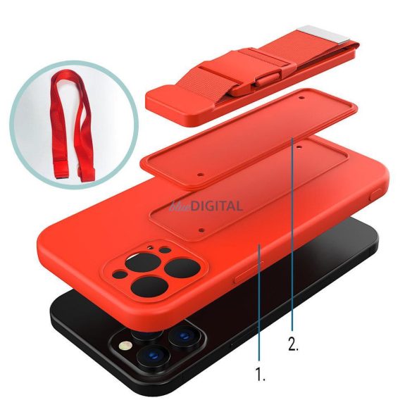 Rope Case Silicone Lanyard Cover Purse Lanyard Strap Samsung Galaxy S22 + (S22 Plus) Fekete tok