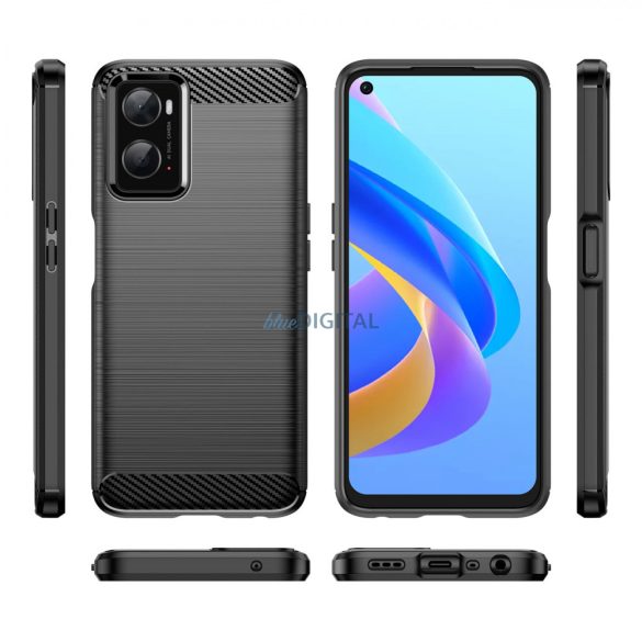 Carbon tok Rugalmas TPU tok Oppo A76 / Oppo A36 / Realme 9i fekete