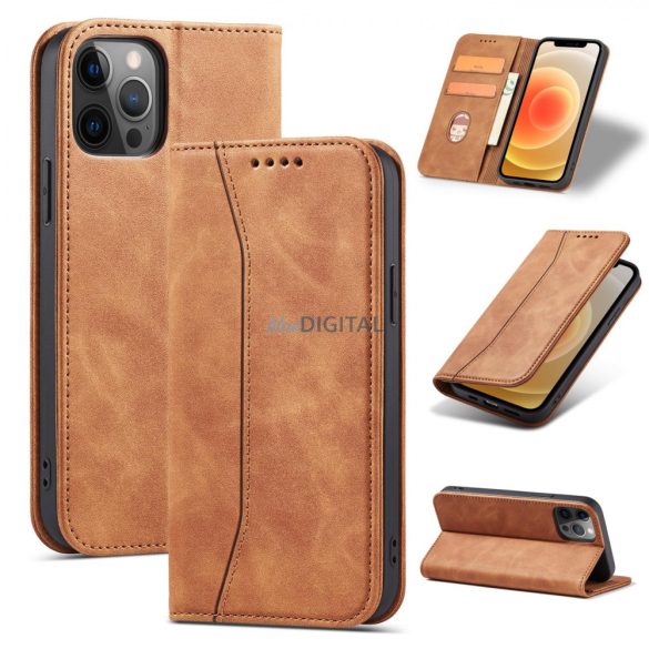 Magnet Fancy Case tok iPhone 12 Pro tok kártya pénztárca kártya állvány barna