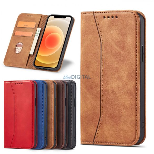 Magnet Fancy Case tok iPhone 12 Pro tok kártya pénztárca kártya állvány barna