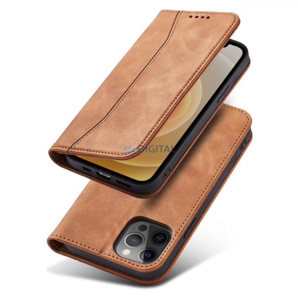 Magnet Fancy Case tok iPhone 12 Pro tok kártya pénztárca kártya állvány barna