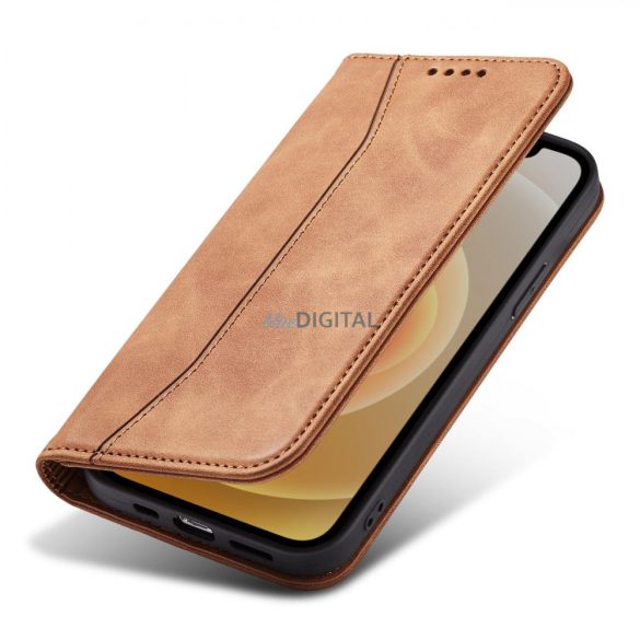 Magnet Fancy Case tok iPhone 12 Pro tok kártya pénztárca kártya állvány barna