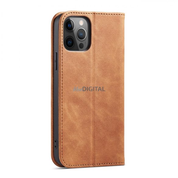 Magnet Fancy Case tok iPhone 12 Pro tok kártya pénztárca kártya állvány barna