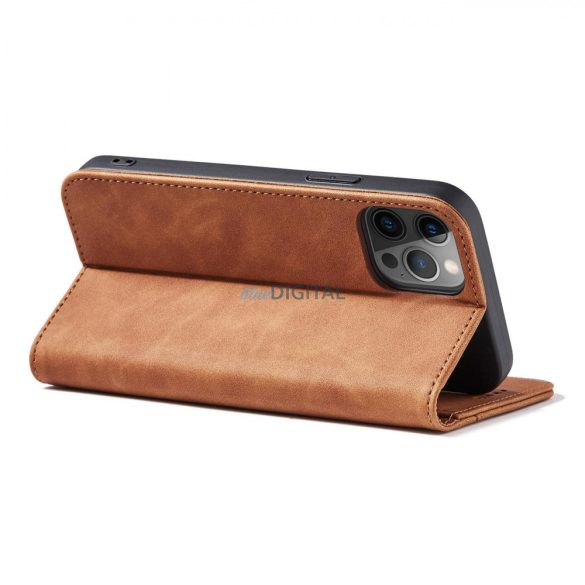 Magnet Fancy Case tok iPhone 12 Pro tok kártya pénztárca kártya állvány barna