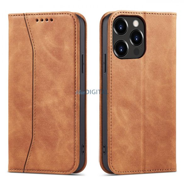 Magnet Fancy Case tok iPhone 13 Pro tok kártya tárca kártya állvány barna