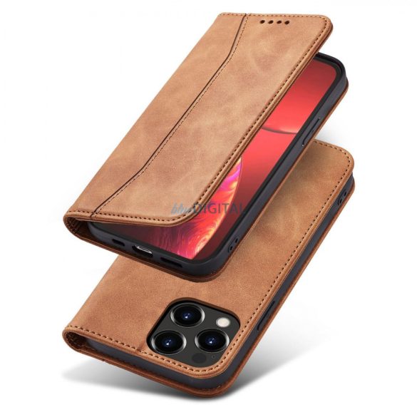 Magnet Fancy Case tok iPhone 13 Pro tok kártya tárca kártya állvány barna