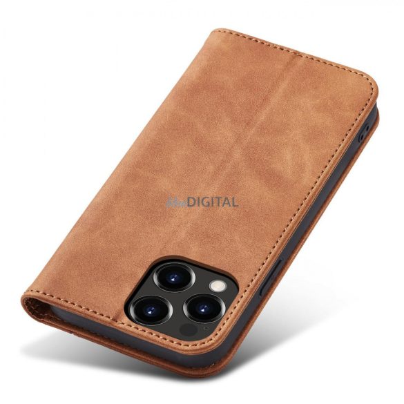 Magnet Fancy Case tok iPhone 13 Pro tok kártya tárca kártya állvány barna