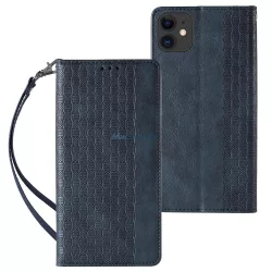   Mágneses tok pánttal iPhone 12 tokhoz tok pénztárca + mini nyaklánc medál kék