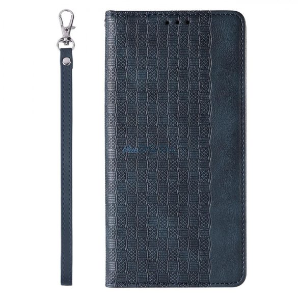 Mágneses pántos tok iPhone 12 Pro tok pénztárca + mini nyaklánc medál kék