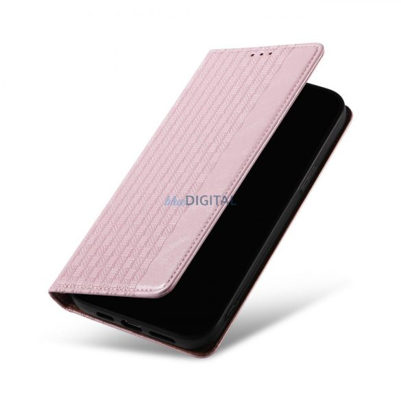 Mágneses tok pánttal iPhone 12 Pro tokhoz tok pénztárca + mini nyaklánc függő rózsaszínű