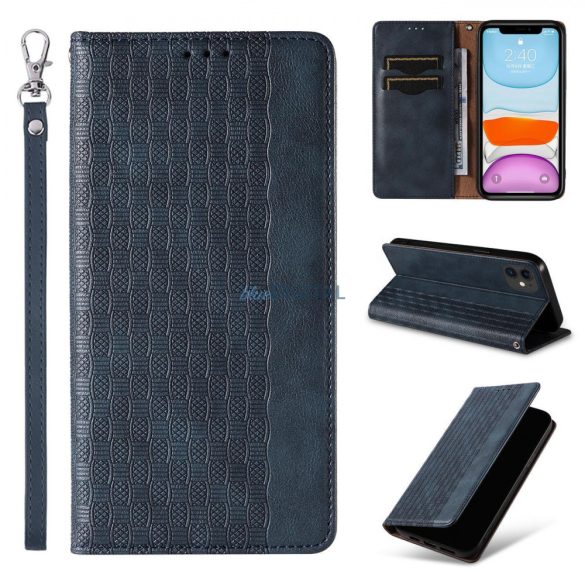 Mágneses tok pánttal iPhone 13 mini tok pénztárca + mini nyaklánc függő kék