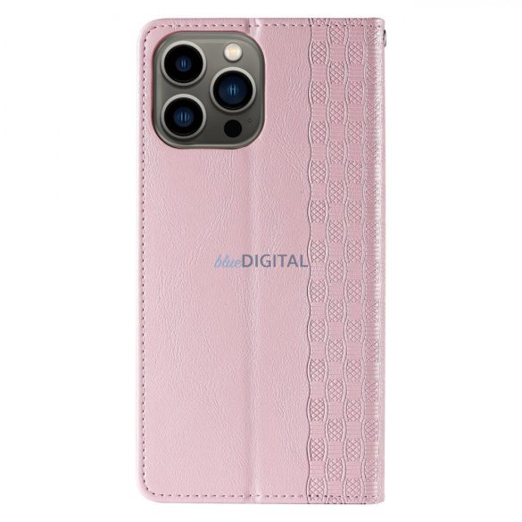 Mágneses tok pánttal iPhone 13 Pro tokhoz tok pénztárca + mini nyaklánc függő rózsaszínű