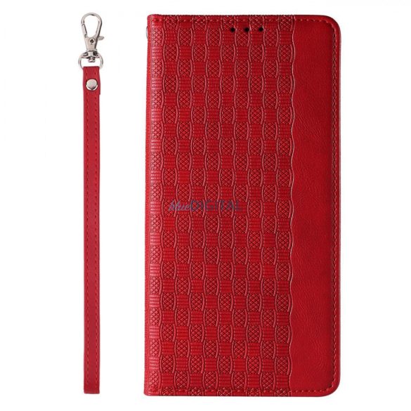 Mágneses tok pánttal iPhone 13 Pro tokhoz tok pénztárca + mini nyaklánc függő piros