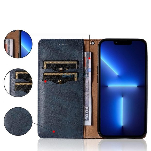 Mágneses tok pánttal Samsung Galaxy A52 5G tok pénztárca + Mini nyaklánc medál kék