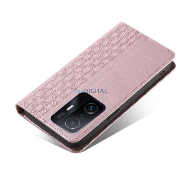 Mágneses tok pánttal Samsung Galaxy A13 5G tok pénztárca + Mini nyaklánc medál rózsaszínű