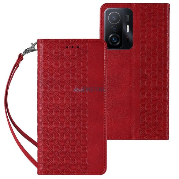 Mágneses tok pánttal Xiaomi Redmi Note 11 Pro Pouch Wallet + Mini Lanyard Pendant Red