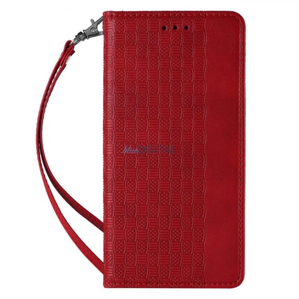 Mágneses tok pánttal Samsung Galaxy S22 + (S22 Plus) tok pénztárca + Mini Lanyard medál piros