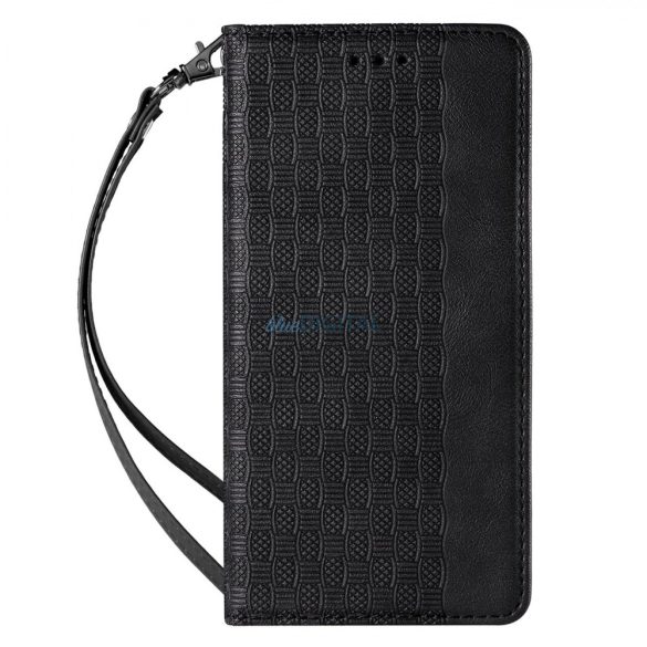 Mágneses tok pánttal Samsung Galaxy S22 Ultra Pouch pénztárca + Mini Lanyard medál fekete