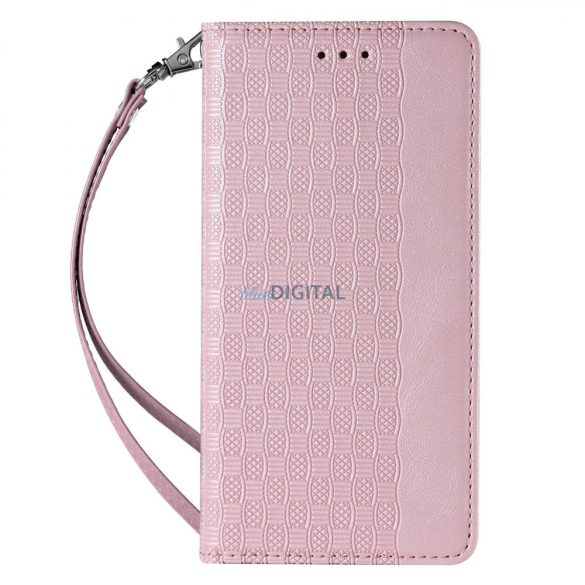 Mágneses tok pánttal Samsung Galaxy S22 Ultra Pouch pénztárca + Mini Lanyard medál rózsaszínű