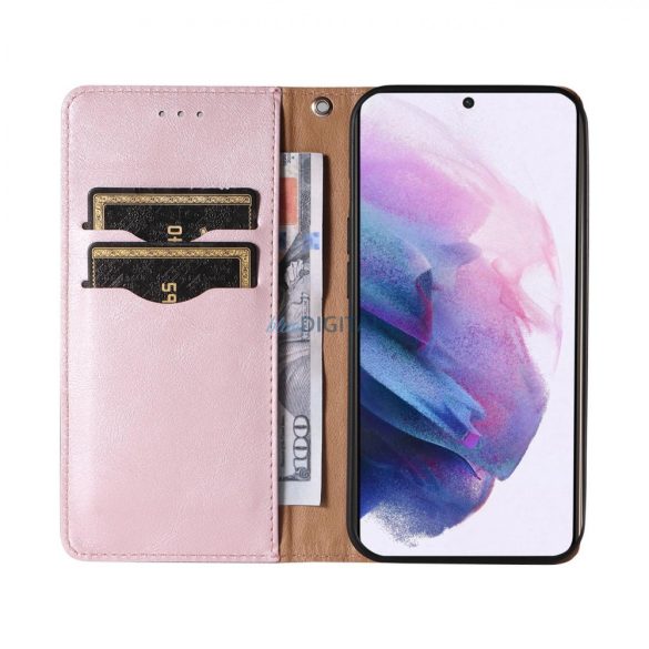 Mágneses tok pánttal Samsung Galaxy S22 Ultra Pouch pénztárca + Mini Lanyard medál rózsaszínű