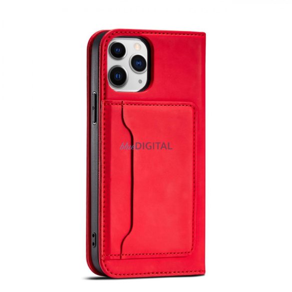 Magnet Card Case tok iPhone 12 Pro tok kártyatárca pénztárca kártyatartó piros