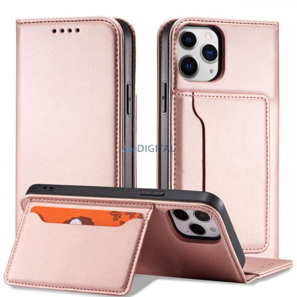 Magnet Card Case tok iPhone 12 Pro Max tok kártya tárca kártyatartó rózsaszín