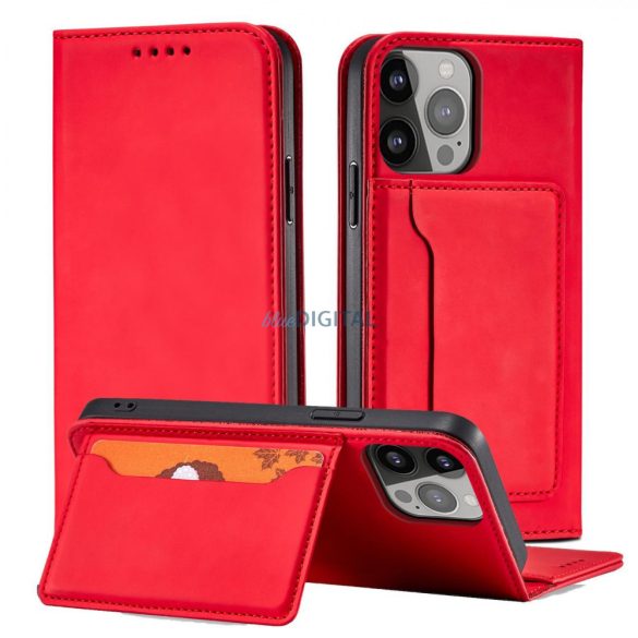 Magnet Card Case tok iPhone 13 Pro tok kártyatárca pénztárca kártyatartó piros