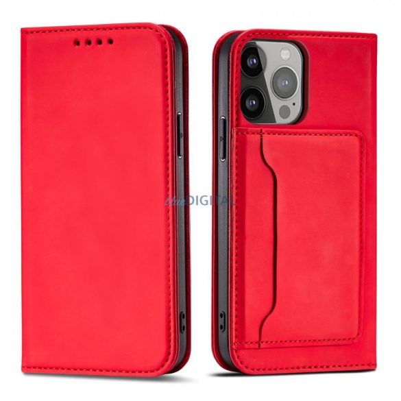 Magnet Card Case tok iPhone 13 Pro Max tok kártya tárca kártyatartó piros