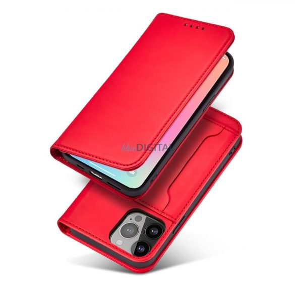 Magnet Card Case tok iPhone 13 Pro Max tok kártya tárca kártyatartó piros