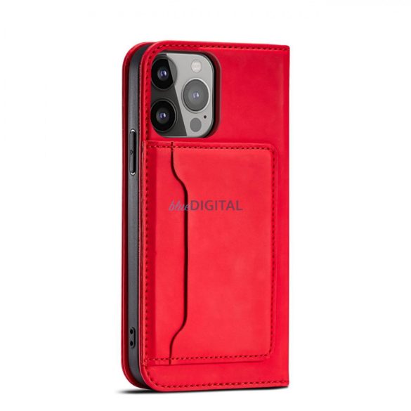 Magnet Card Case tok iPhone 13 Pro Max tok kártya tárca kártyatartó piros