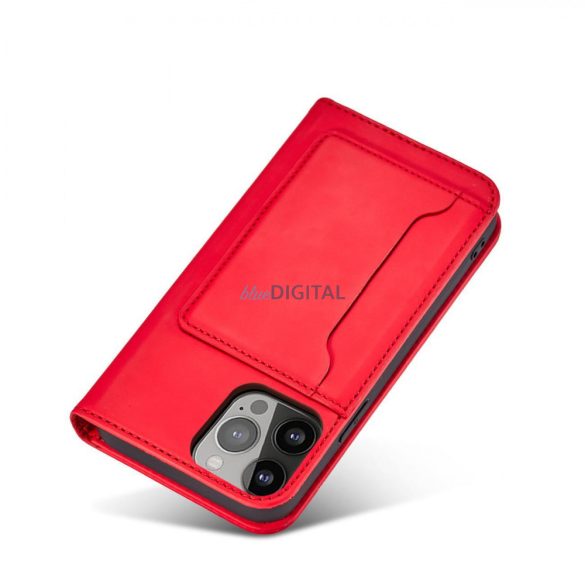 Magnet Card Case tok iPhone 13 Pro Max tok kártya tárca kártyatartó piros