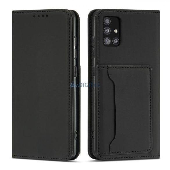 Magnet Card Case tok Samsung Galaxy A12 tok pénztárca kártyatartó fekete