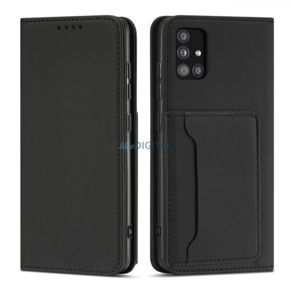 Magnet Card Case tok Samsung Galaxy A12 5G tok pénztárca kártyatartó fekete