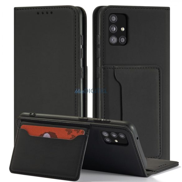 Magnet Card Case tok Samsung Galaxy A12 tok pénztárca kártyatartó fekete