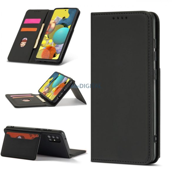 Magnet Card Case tok Samsung Galaxy A12 tok pénztárca kártyatartó fekete