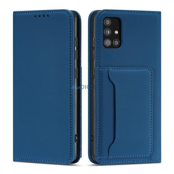 Magnet Card Case tok Samsung Galaxy A12 tokhoz tok pénztárca kártyatartó kék