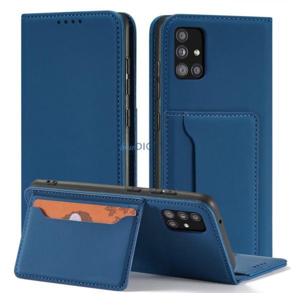 Magnet Card Case tok Samsung Galaxy A12 tokhoz tok pénztárca kártyatartó kék