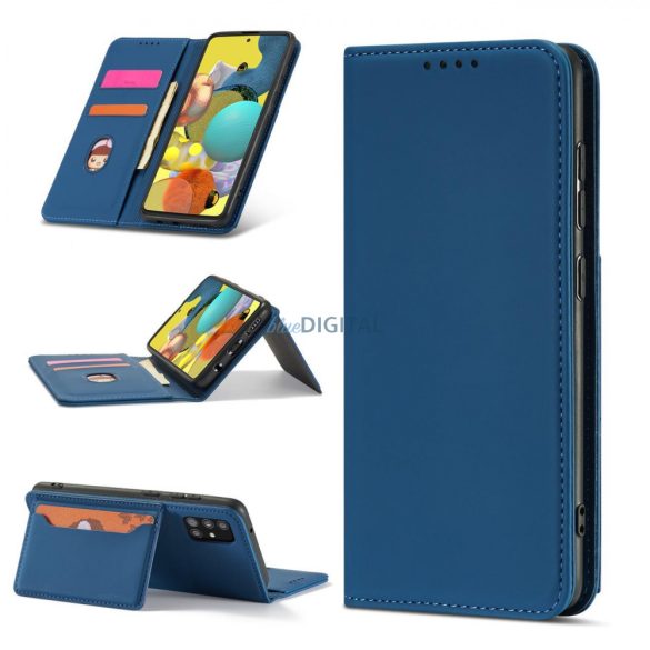 Magnet Card Case tok Samsung Galaxy A12 tokhoz tok pénztárca kártyatartó kék