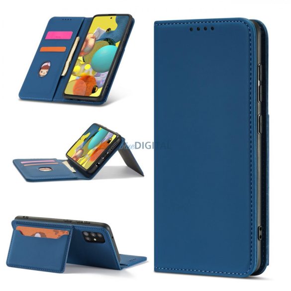 Magnet Card Case tok Samsung Galaxy A12 5G tokhoz tok pénztárca kártyatartó kék