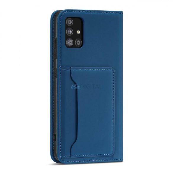 Magnet Card Case tok Samsung Galaxy A12 tokhoz tok pénztárca kártyatartó kék