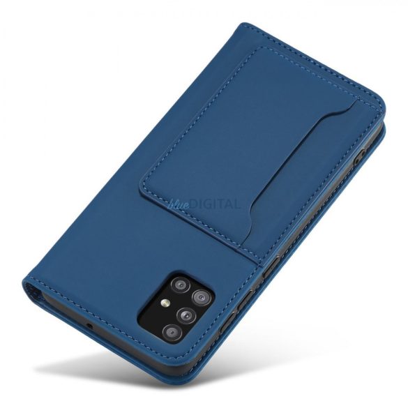 Magnet Card Case tok Samsung Galaxy A12 tokhoz tok pénztárca kártyatartó kék